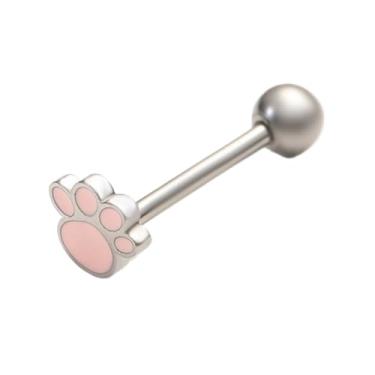 Imagem de Niaspi Anéis de língua de garras de gato rosa para mulheres fofas pata de gatinho de aço inoxidável piercings de língua barra reta barra interna rosca língua tachas piercing corporal joias