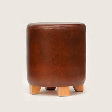 Imagem de SENNIAN Banqueta redonda para pés banquinho de madeira para pés para quarto banquinho para sala de estar banco de penteadeira, marrom - 29 x 29 x 35 cm