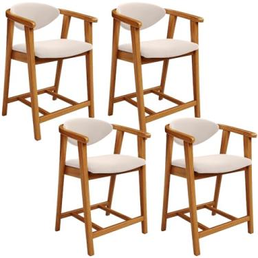 Imagem de Kit 04 Banquetas Baixa Cozinha Sala de Jantar Bancada Cecília L02 Suede Bege - Lyam Decor