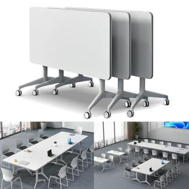 Imagem de ZDJZMGZ Mesa de conferência dobrável moderna grande mesa de reunião móvel redonda para sala de conferência com rodas silenciosas mesa de seminário para sala de aula de treinamento de escritório (3