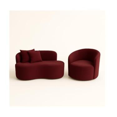 Imagem de Conjunto 01 Poltrona + Sofá Curvo Orgânico Nature Gaia Suede Bordô - Montanaris Decor