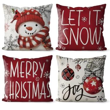 Imagem de CMZLUMINEST Conjunto de 4 capas de almofada de Natal 45 x 45 cm - Capas de almofada de inverno com design de férias - Fronhas de fazenda para sofá, sofá, sala de estar, varanda, decoração interna de