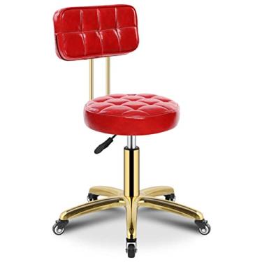 Imagem de BSNANCA Banqueta ajustável de couro PU assento redondo salão de beleza cadeira escritório trabalho banco com encosto e rodas giratórias (cor: cinza) (preto) (Ed)