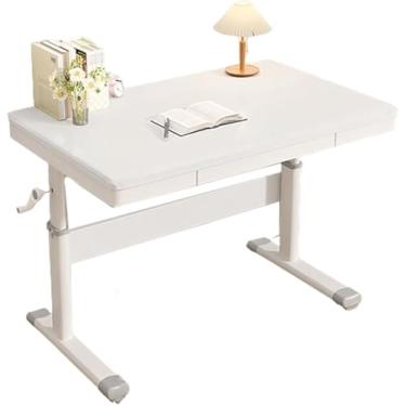 Imagem de JYXYXSCP Mesa de elevação ajustável em altura mesa de pé manual 80 x 60 cm suporte sentado gaveta de armazenamento mesa de escritório doméstico (A)