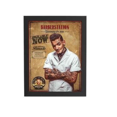 Imagem de Quadro Barbearia Barberstation Moldura Preta 60X40Cm - Plimshop