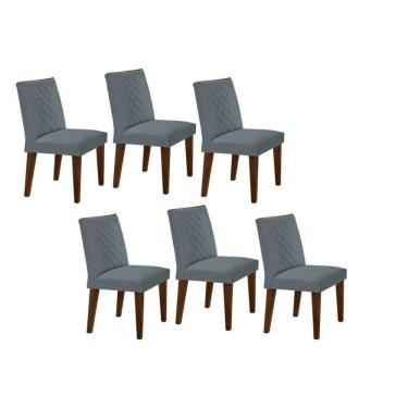 Imagem de Cadeira Sala De Jantar Jade Madeira Kit 6 Un Capuccino - Veludo Grafite - Rufato