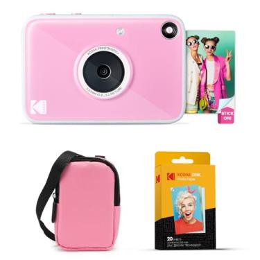 Imagem de Kodak Printomatic+ Pacote inicial de câmera digital com impressão instantânea + estojo de transporte (rosa) + papel fotográfico adesivo Zink com 20 pacotes - 10 MP, fotos coloridas, indicador de