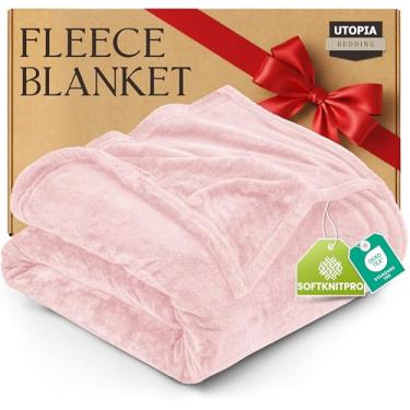 Imagem de Cobertor de Lã Utopia Bedding, 300 g/m², Luxuoso, Antiestático, Felpudo, Macio, de Microfibra, para Cama, Rosa, Tamanho Solteiro, 152 x 203 cm