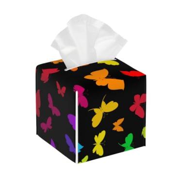 Imagem de Porta-lenços de papel quadrado de couro, impermeável, borboleta, animal, colorido, facial, organizador de papel com cinto inferior, estojo de lenços para mesa, banheiro, escritório, mesa, carro