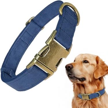 Imagem de Coleira de couro PU para cães – Coleira de couro sintético durável para cães pequenos, médios e grandes, coleira ajustável para animais de estimação com fivela de metal, coleiras para cachorros