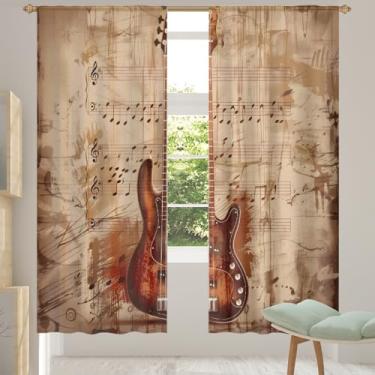 Imagem de 2 conjuntos de painéis de notas de guitarra música retrô cortinas transparentes arejadas com filtro leve painéis de cortina leve cortina de porta para janela para sala de estar, quarto, jantar, 84