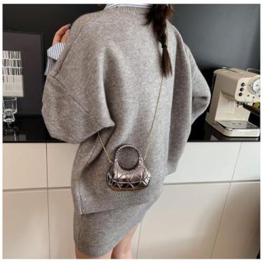 Imagem de Bolsa de mão rígida geométrica metálica, pequena bolsa noturna com alça de corrente