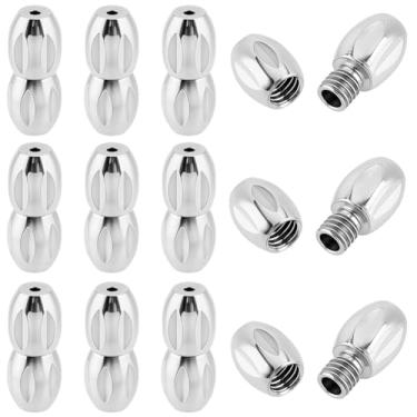 Imagem de Beebeecraft 1 caixa com 12 conjuntos 304 fechos de parafuso de aço inoxidável 0,7 mm/0,03 pol. Conector de joias de barril de ponta de prata oval para fabricação de colar e pulseira