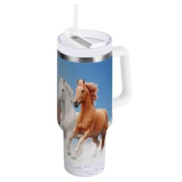Imagem de xigua Copo Majestic Horse 1,134 g com tampa e canudo, aço inoxidável de vácuo duplo isolado garrafa de água esportiva suporte para copo de café de viagem à prova de vazamento para bebida gelada