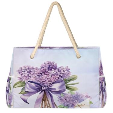 Imagem de hongjinglin Bolsa de praia grande leve dobrável roxa unicórnio linda bolsa de ombro para piscina, Cor 5, Large