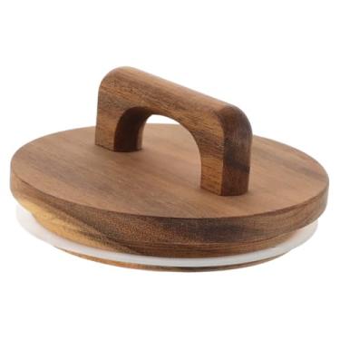 Imagem de Ipetboom Tampa de pote de madeira de acácia grossa com alça e vedação de silicone, reutilizável, tampa de recipiente de armazenamento de boca larga, superfície lisa, tampa de substituição de conservas