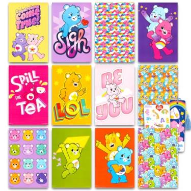 Imagem de Pacote de pôster Mini Care Bears para paredes - Conjunto de decoração de quarto fofo com 12 mini cartões postais de impressão artística e adesivos, mais | Colagem de pôster Care Bears de 15 cm x 10 cm