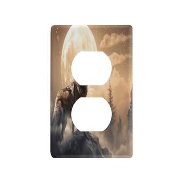 Imagem de Blueangle Placa de parede Wolf Duplex Outlets, tamanho padrão, placas de cobertura de tomada elétrica de 1 gangue para decoração de quarto de escritório em casa, 4,53 x 2,76 polegadas (679)