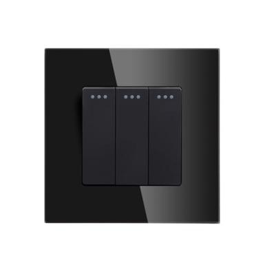 Imagem de Interruptor mecânico de 1/2/3 Gang, interruptor de botão mecânico de 1 via, preto e branco, com painel de vidro de cristal de 86 mm (3 Gang preto)
