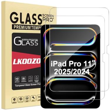 Imagem de LKOOZO Protetor de tela para iPad Pro 11 polegadas (M5) 2025/iPad Pro 11 polegadas (M4) 2024, película de vidro temperado, compatível com Apple Pencil Pro, compatível com capas, pacote com 2