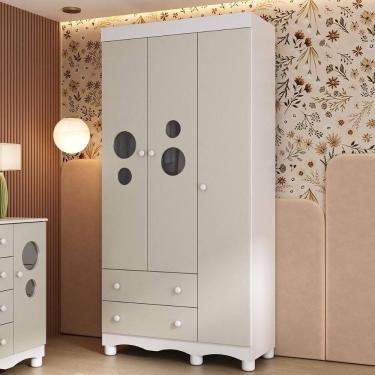 Imagem de Guarda-roupa Infantil 92cm com Vidro 3 Portas e 2 Gavetas Suspiro Multimóveis MP4457