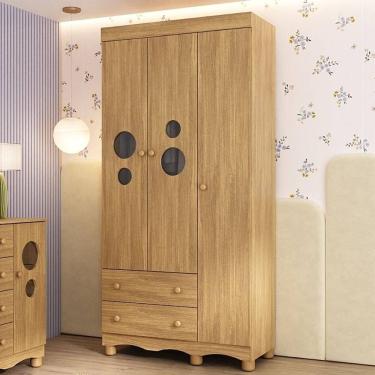 Imagem de Guarda-roupa Infantil 92cm com Vidro 3 Portas e 2 Gavetas Suspiro Multimóveis MP4457