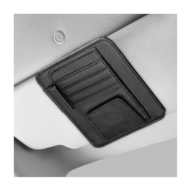 Imagem de NYTKL Organizador de viseira de sol de carro de couro pequeno, bolso para cartão com clipe de óculos de sol, suporte de carteira multifuncional para bilhetes de caneta de carteira de habilitação