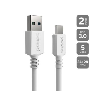 Imagem de Cabo USB a 3.0 Macho P/ USB TIPO-C - Branco - 2 Metros - PUCAP3-2B