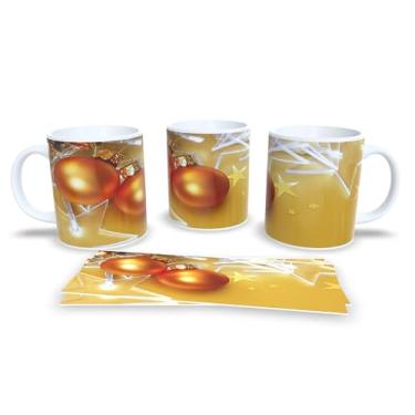 Imagem de Caneca de Cerâmica com Decoração Natalina, 325ml, Branca com Bolas de Natal Coloridas e Laços, Design Festivo para Café e Chá (1)