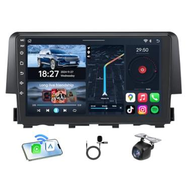Imagem de Rádio de carro para Honda Civic 2013-2015: tela sensível ao toque de 23 cm 1280 * 720 para carro, estéreo, sem fio, Carplay, Android, câmera de reserva automática, conexão espelhada, navegação GPS