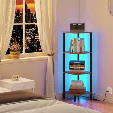 Imagem de TUTOTAK Prateleira de canto, estante de canto de 4 camadas para espaços pequenos, suporte de prateleira de canto estreito com rack de armazenamento, para sala de estar, quarto, marrom rústico