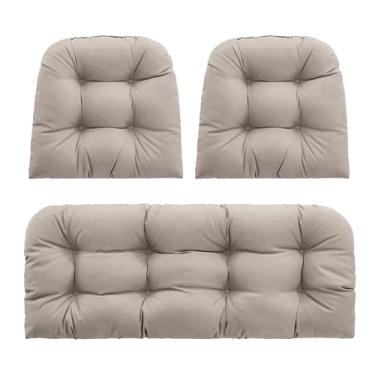 Imagem de PNP HWJIAJU Almofadas de vime para cadeira de 3 peças, almofadas impermeáveis para sofá ao ar livre para móveis de pátio, almofadas de móveis de vime, 44 x 22 bege