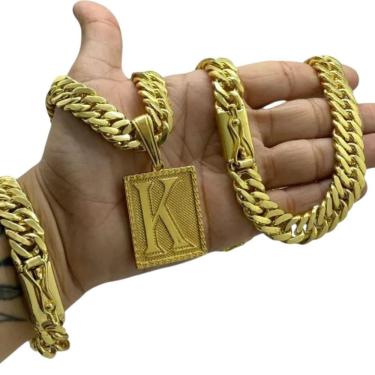 Imagem de Cordão + Pulseira 13Mm Grumet + Letra - Banhado A Ouro