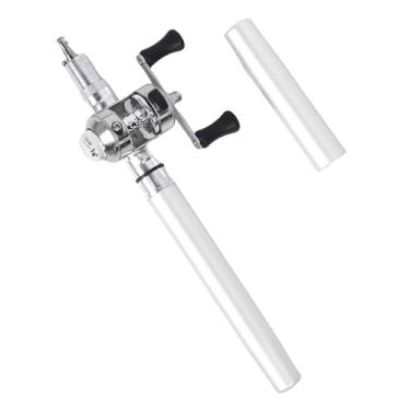 Imagem de Vara de pesca carretel combo mini caneta bolso portátil telescópica leve fibra vidro vara de pesca caneta para rio lago (Prata)