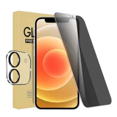 Imagem de Pacote com 1 protetor de tela de privacidade para iPhone 12 [6,1 polegadas] + 1 pacote com protetor de lente de câmera, película de vidro temperado privada antiespião, [dureza 9H] - HD
