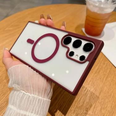 Imagem de Capa magnética transparente para celular Samsung Galaxy S25 S24 Fe S23 S22 Ultra Plus S23fe com carregamento sem fio (para S24 Ultra/Vinho)