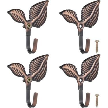 Imagem de Conjunto de 4 ganchos de parede vintage de metal bronze vermelho gancho de ferro decorativo resistente cabides de parede para pendurar toalhas, casacos, chapéus, lenços, bolsas, chaves, decoração de