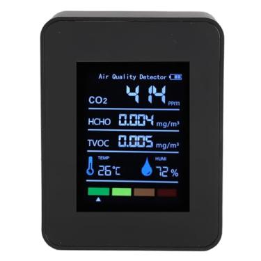 Imagem de KIMISS Detector Portátil de Qualidade do Ar para CO2, TVOC, HCHO, Umidade e Temperatura - Medidor de Qualidade do Ar Interno 5 Em 1 Com Bateria Recarregável (Preto)