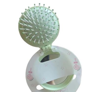 Imagem de Mini escova de cabelo dobrável com espelho, escova compacta de bolso, mini conjunto de espelho de maquiagem portátil para viagens (verde)