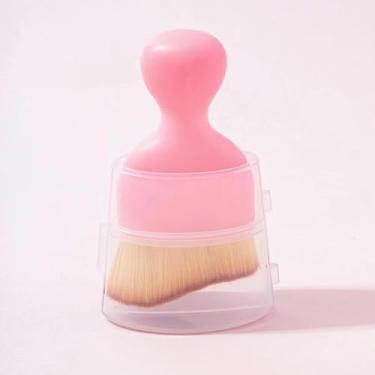 Imagem de Pincel de base em pó, misturador facial espesso e denso, em forma de S, pincel multifuncional, cosmético, creme líquido, corretivo de polimento (rosa + capa)