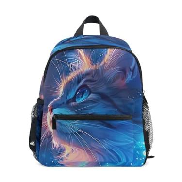 Imagem de GAIGEO Cute Cat Blue Stars Night Kids Mini Backpack Baby Girl Backpack with Front Pocket, Safety Whistle for Ages 3-8