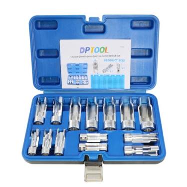 Imagem de DPTOOL Conjunto de soquete de linha de combustível com injetor diesel, 14 peças, métrico, 8-22 mm, conjunto de soquetes de porca flare, unidade de 3/20.3 cm 1/5.1 cm, 5 pontos, evitar soquetes de