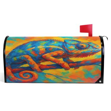 Imagem de TSENQUE Capas decorativas para caixa de correio magnética outono caixa de correio vinil à prova de intempéries decoração de caixa de correio colorido animal azul laranja tamanho padrão 52,6 x 45,8 cm