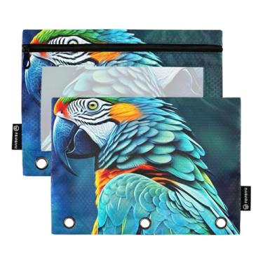 Imagem de GAIGEO Bolsa de lápis colorida azul e verde com 3 anéis para fichário com zíper e zíper, fichários escolares bolsos transparentes para trabalho 25 x 18 cm, 2 pacotes