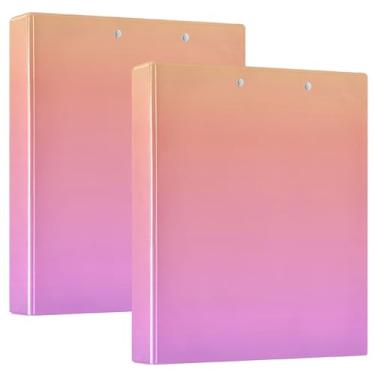 Imagem de Fichário estético à prova d'água gradiente rosa amarelo, fichário grande de 3 anéis de 3,8 cm, resistente, suprimentos práticos de escritório, pacote com 2