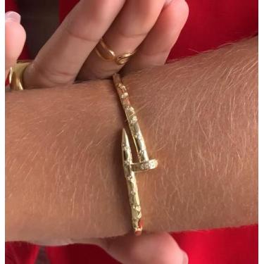 Imagem de Bracelete Prego Cravejado Prata925 e Ouro18k com Garantia - CY, Banhad