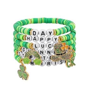 Imagem de CSIYANJRY99 Pulseiras para mulheres e homens, acessórios para o festival do dia de São Patrício, roupas Heishi com contas elásticas, esportivas, pulseiras empilháveis, Medium, Miçangas, Sem Pedra