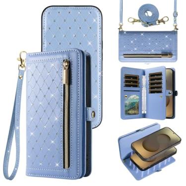 Imagem de Capa de telefone para Samsung Galaxy S25 Ultra 5G Carteira com zíper destacável protetor de tela protetor de tela transversal alça de cordão Bling Glitter Flip compartimento para cartão S25Ultra 25S S