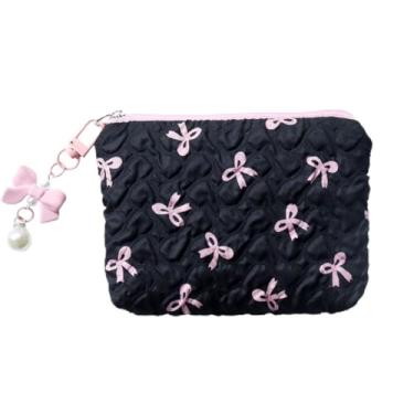 Imagem de Porta-moedas de tecido pequeno e fresco, bolsa feminina de armazenamento de cartões de grande capacidade, mini bolsa de maquiagem de batom, bolsa de fone de ouvido, Preto