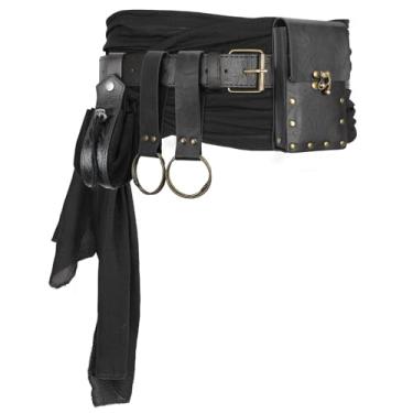 Imagem de Bolsa de cinto renascentista, bolsa de couro de pirata viking medieval, conjunto de garrafa de poção, saia, caminhada, Halloween, cosplay, acessório para fantasia, Cinto pirata - preto, Belt Pouch